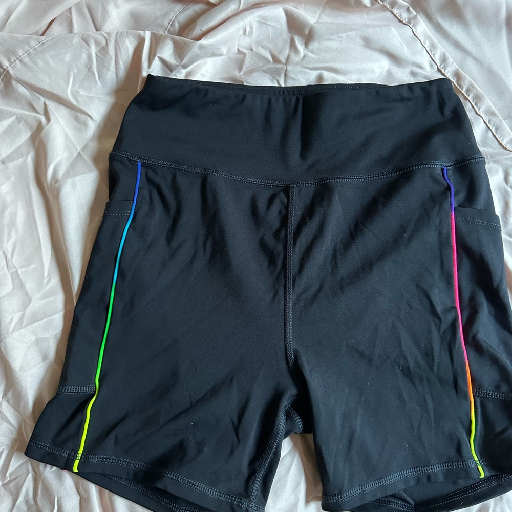 American Eagle Black Women's Bike Shorts, Rainbow Accents & Pocket Medium
